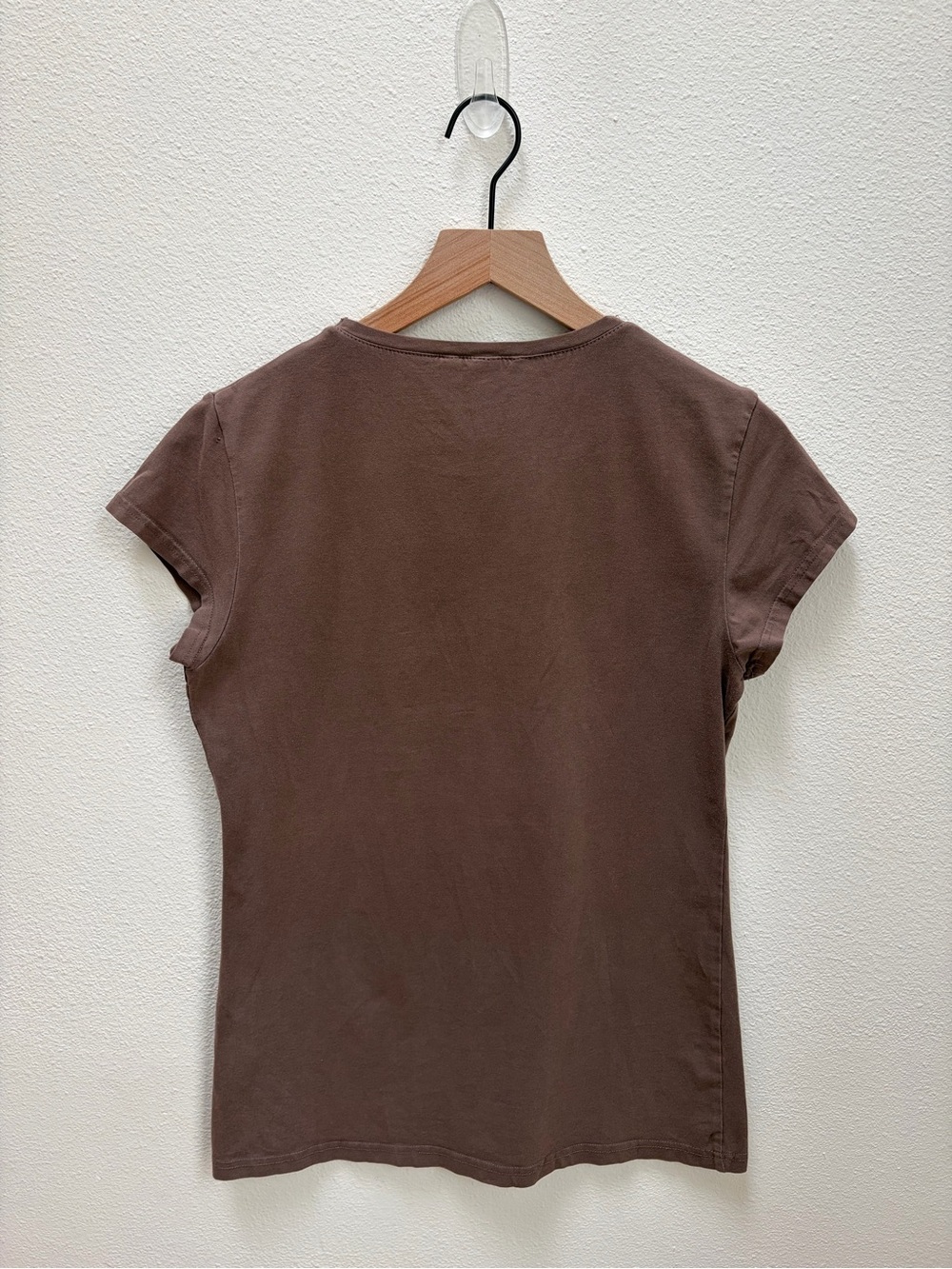 Crewneck Short Sleeve Tee Layering Minimalist Top Cotton Brown Taupe Size Large - Picture 3 of 6
